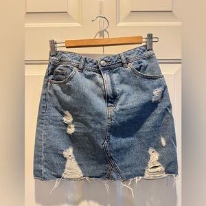 H&M Blue Distressed Denim Mini Skirt